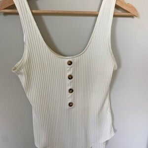 Cream Ribbed Button-Down Body Suit
